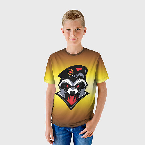 Детская футболка Енот Морпех на желтом фоне / 3D-принт – фото 3