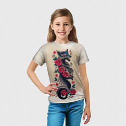 Футболка детская Irezumi - татуировка лиса в розах, цвет: 3D-принт — фото 2