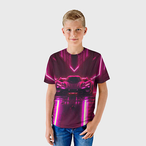 Детская футболка Неоновый спорткар / 3D-принт – фото 3