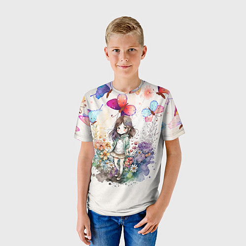 Детская футболка Девочка среди цветов / 3D-принт – фото 3