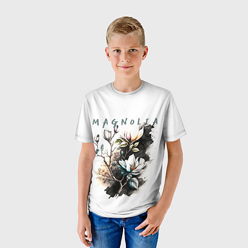 Детская футболка Магнолия - акварельный стиль / 3D-принт – фото 3