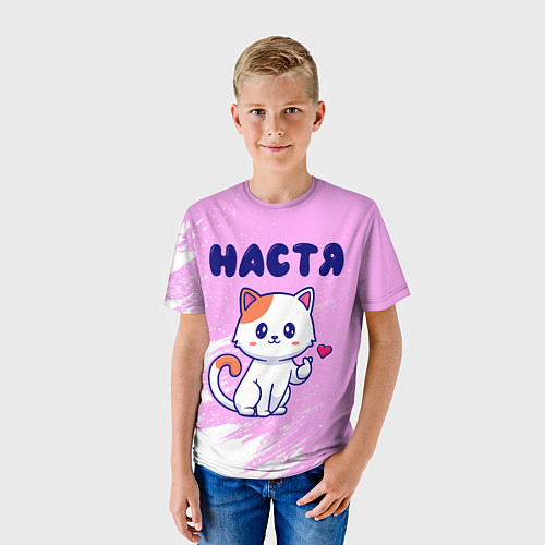 Детская футболка Настя кошечка с сердечком / 3D-принт – фото 3