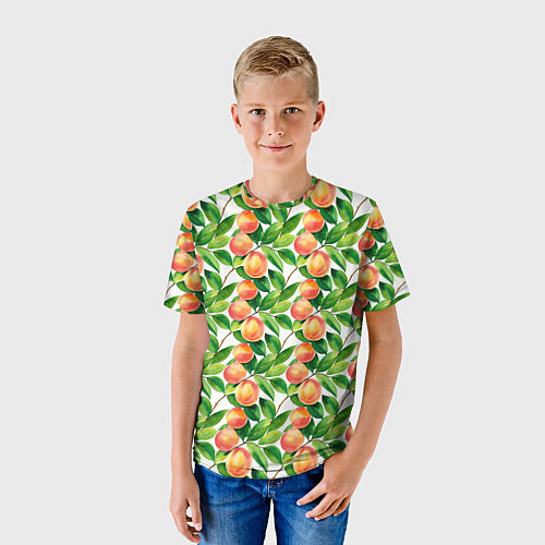 Детская футболка Персики акварельный паттерн / 3D-принт – фото 3
