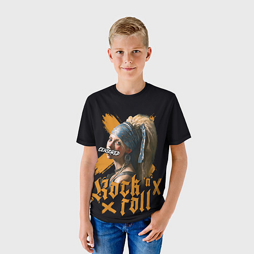 Детская футболка Рок девушка с жемчужной серёжкой / 3D-принт – фото 3