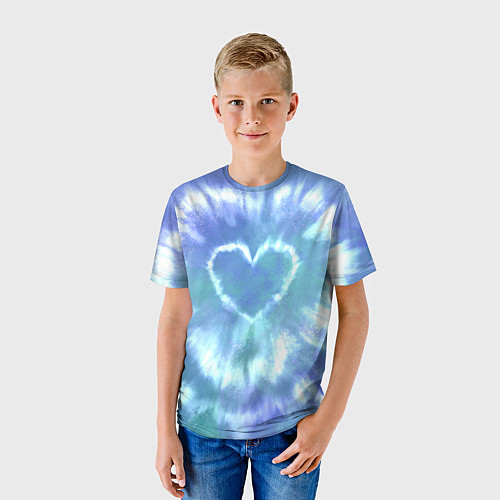 Детская футболка Сердце - тай-дай - голубой / 3D-принт – фото 3