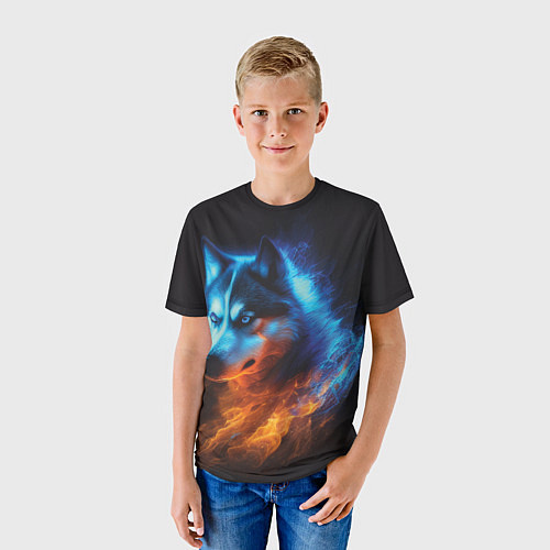 Детская футболка Водно-огненная стихия волка / 3D-принт – фото 3