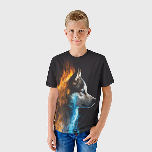 Детская футболка Голова волка Стихия огня / 3D-принт – фото 3