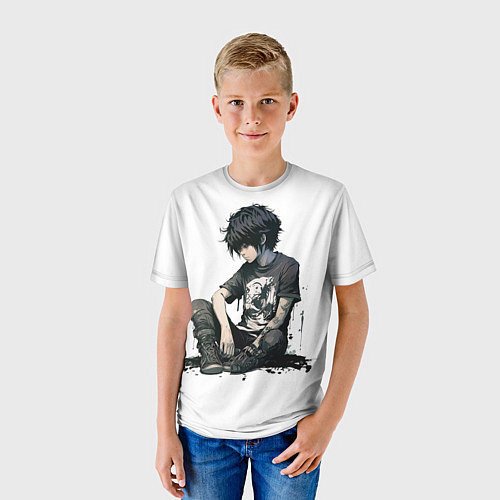 Детская футболка Грустный парень в стиле аниме / 3D-принт – фото 3