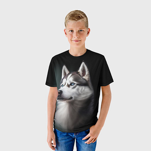 Детская футболка Собака Хаски с голубыми глазами / 3D-принт – фото 3