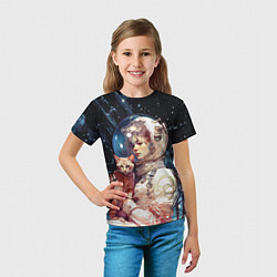 Футболка детская Девушка космонавт с рыжим котом, цвет: 3D-принт — фото 2