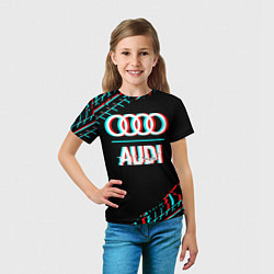 Футболка детская Значок Audi в стиле glitch на темном фоне, цвет: 3D-принт — фото 2
