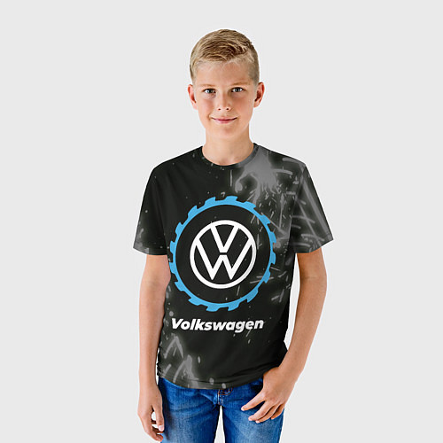 Детская футболка Volkswagen в стиле Top Gear со следами шин на фоне / 3D-принт – фото 3