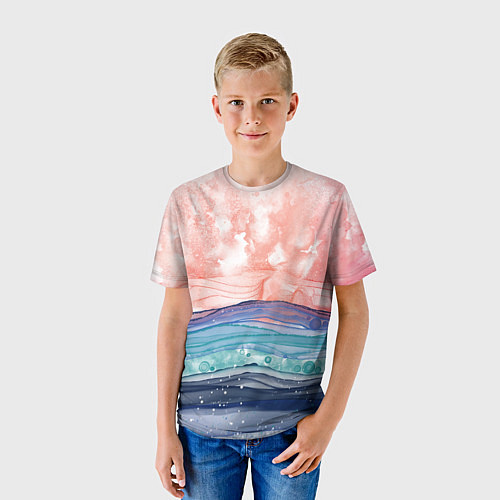 Детская футболка Абстрактный пейзаж рассвет над морем / 3D-принт – фото 3