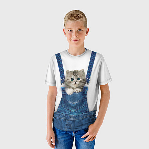 Детская футболка Котенок в кармане комбинезона / 3D-принт – фото 3