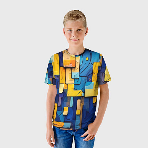 Детская футболка Синие и жёлтые фигуры / 3D-принт – фото 3