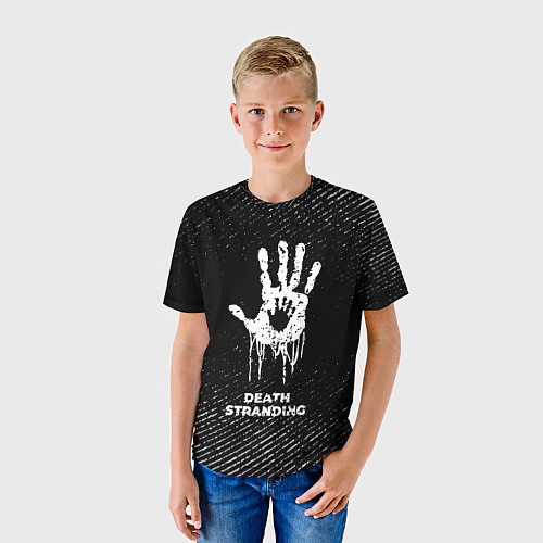 Детская футболка Death Stranding с потертостями на темном фоне / 3D-принт – фото 3