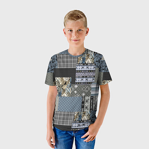 Детская футболка Серо-оливковый паттерн в народном русском стиле / 3D-принт – фото 3