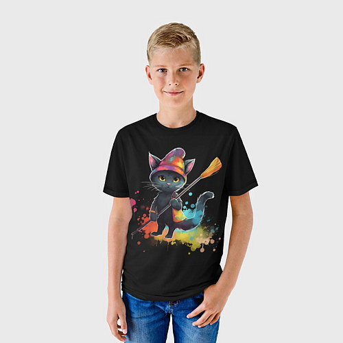 Детская футболка Котенок с метлой, Краски / 3D-принт – фото 3