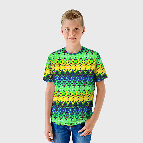Детская футболка Разноцветный желто-синий геометрический орнамент / 3D-принт – фото 3