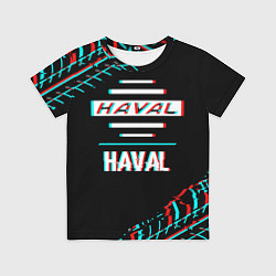 Футболка детская Значок Haval в стиле glitch на темном фоне, цвет: 3D-принт