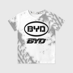 Футболка детская BYD speed на светлом фоне со следами шин, цвет: 3D-принт