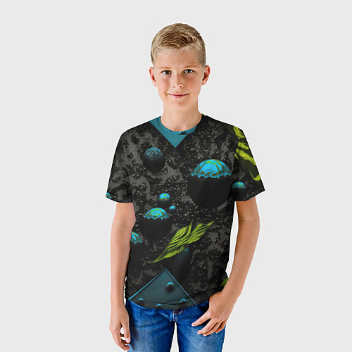 Детская футболка Зеленые абстрактные листья / 3D-принт – фото 3