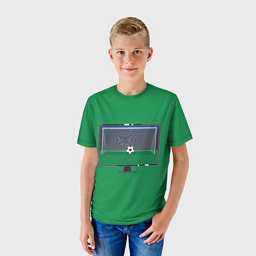 Детская футболка Футбольный мяч и ворота на экране монитора / 3D-принт – фото 3