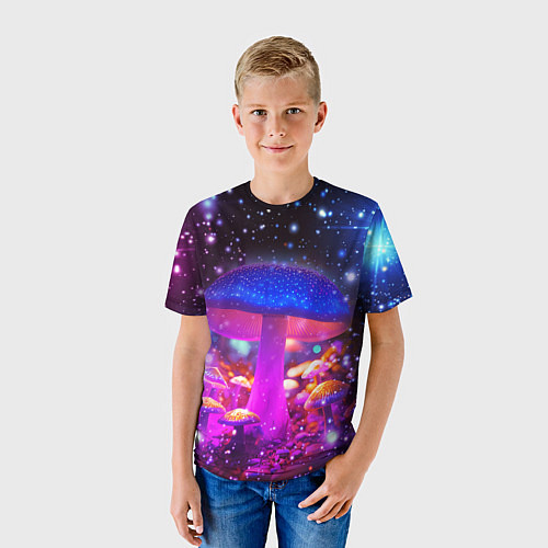 Детская футболка Звезды и неоновые светящиеся грибы / 3D-принт – фото 3