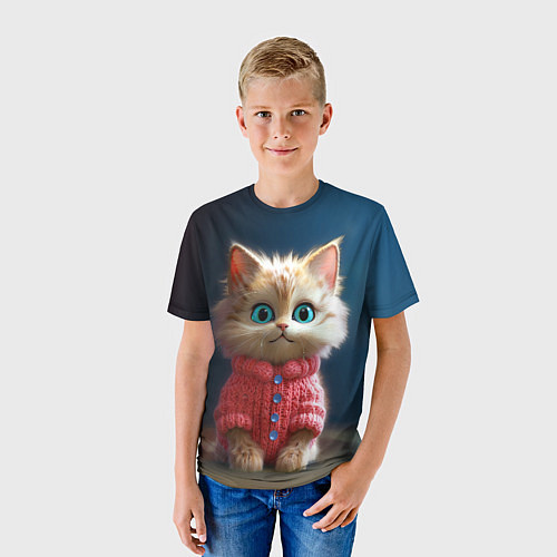 Детская футболка Котик в розовом свитере / 3D-принт – фото 3