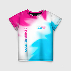 Футболка детская Counter Strike 2 neon gradient style: надпись, сим, цвет: 3D-принт