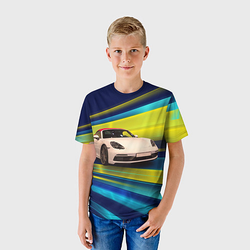 Детская футболка Спорткар Porsche в движении / 3D-принт – фото 3