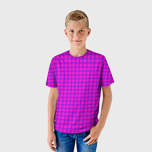 Детская футболка Малиновый неоновый клетчатый узор / 3D-принт – фото 3