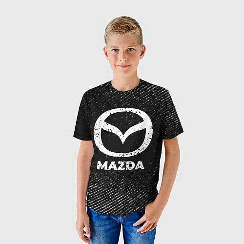 Детская футболка Mazda с потертостями на темном фоне / 3D-принт – фото 3