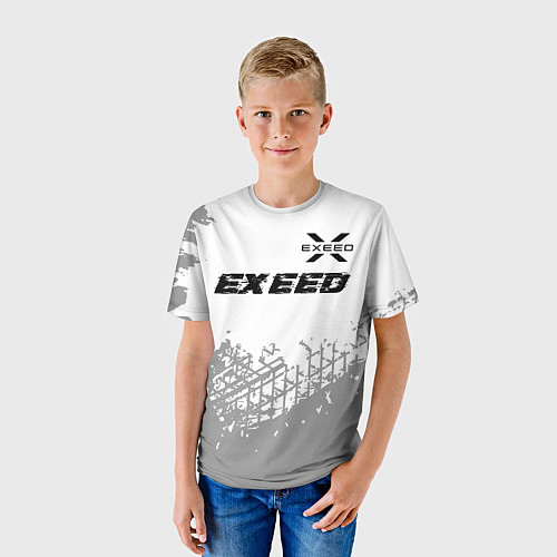 Детская футболка Exeed speed на светлом фоне со следами шин: символ / 3D-принт – фото 3