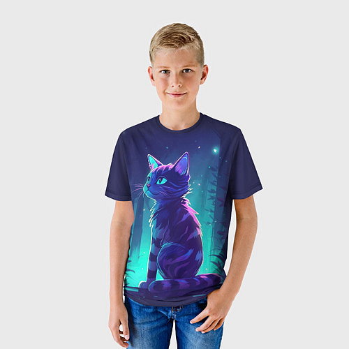 Детская футболка Неоновый котенок / 3D-принт – фото 3