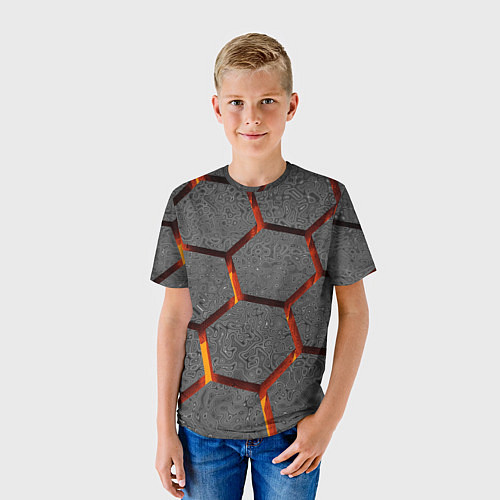 Детская футболка Металлические плиты и лава / 3D-принт – фото 3