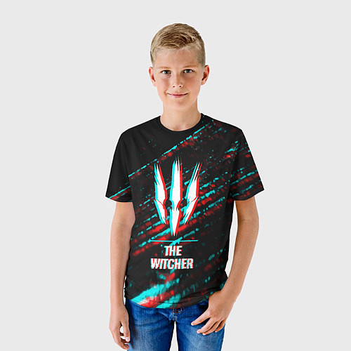 Детская футболка The Witcher в стиле glitch и баги графики на темно / 3D-принт – фото 3