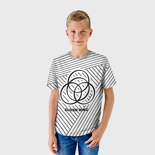 Детская футболка Символ Elden Ring на светлом фоне с полосами / 3D-принт – фото 3