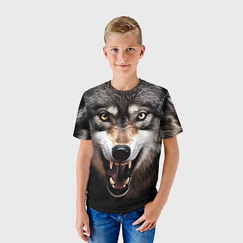 Детская футболка Агрессивный рычащий волк / 3D-принт – фото 3