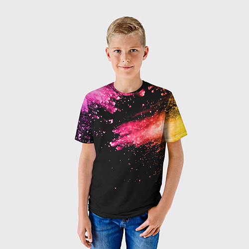 Детская футболка Яркие брызги на черном / 3D-принт – фото 3