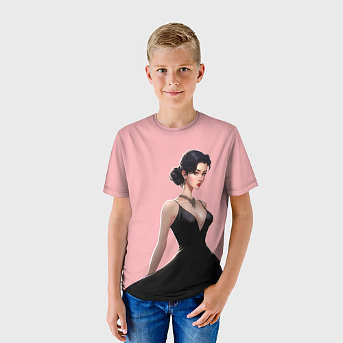 Детская футболка Girl in black dress - pink / 3D-принт – фото 3