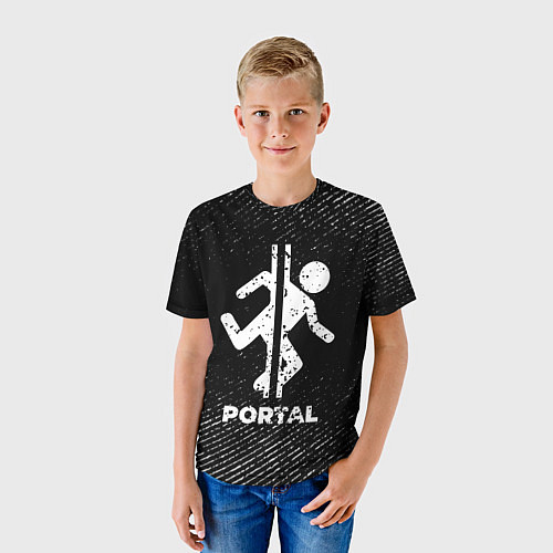 Детская футболка Portal с потертостями на темном фоне / 3D-принт – фото 3