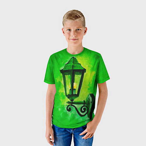 Детская футболка Уличный зелёный фонарь / 3D-принт – фото 3