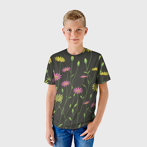 Детская футболка Полевые цветочки на темном фоне / 3D-принт – фото 3