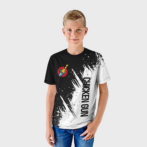 Детская футболка Chicken gun - белая краска / 3D-принт – фото 3
