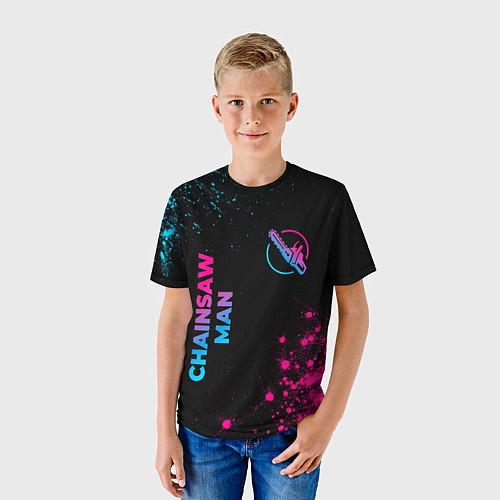 Детская футболка Chainsaw Man - neon gradient: надпись, символ / 3D-принт – фото 3
