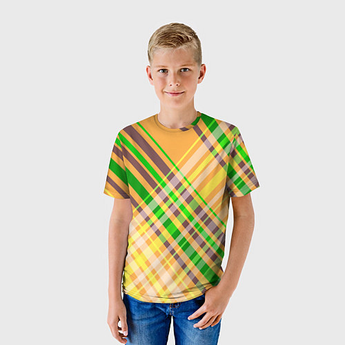 Детская футболка Желто-зеленый геометрический ассиметричный узор / 3D-принт – фото 3