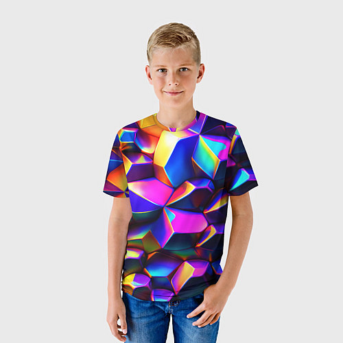 Детская футболка Бензиновые неоновые кристаллы / 3D-принт – фото 3