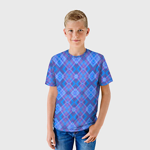 Детская футболка Геометрический рисунок из розовых линий на синем ф / 3D-принт – фото 3