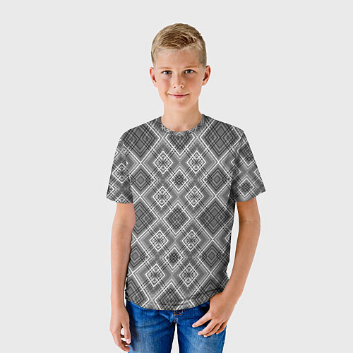 Детская футболка Геометрический узор черно белые ромбы / 3D-принт – фото 3